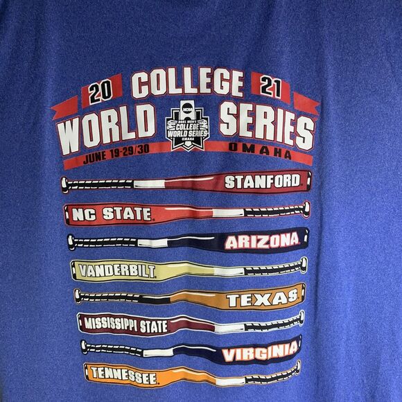 NCAA College World Series 2021 Blue 84 Tee Shirt w/ Complete Bracket Size Medium - Picture 4 of 6